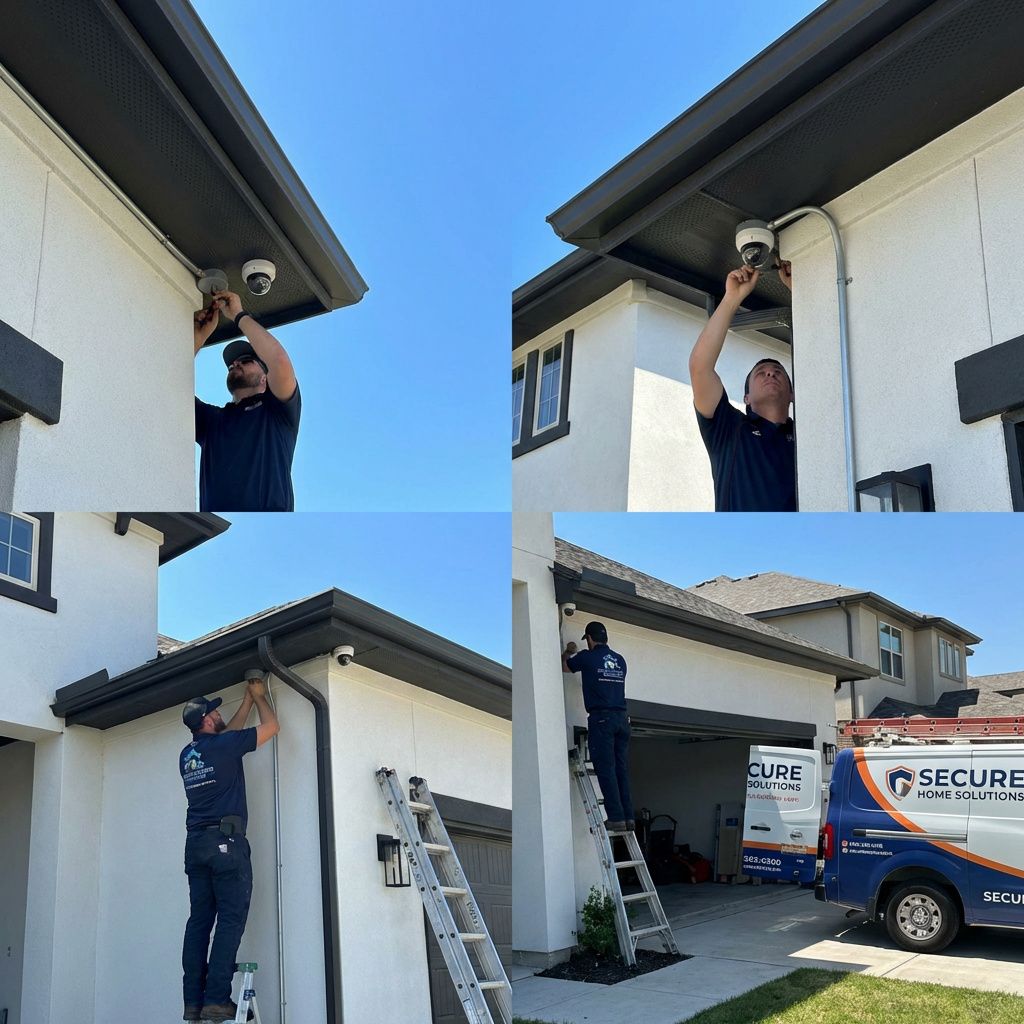 Professional security camera installation on modern home exterior